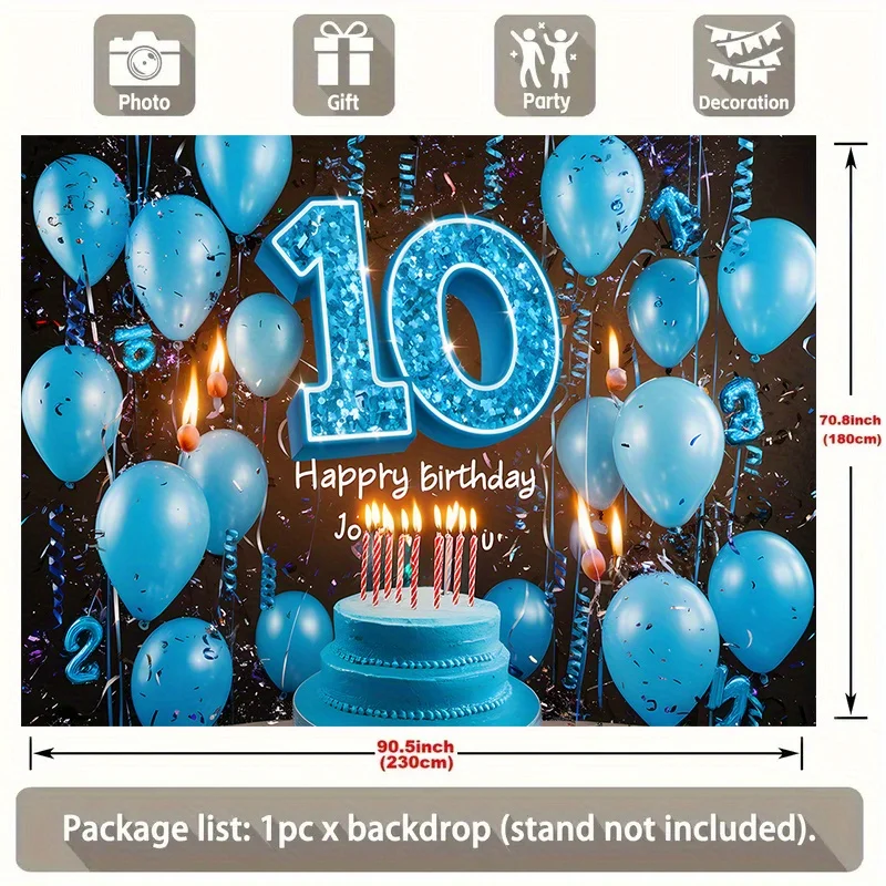 【파티 배너】 1개, 조의 10번째 생일을 위한 배경 장식, 폴리에스터 섬유 배너 원단, 가족, 바