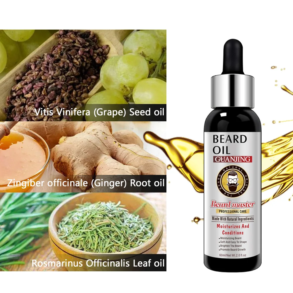 60ml Natural Beard Growth Oil Men Anti Hair Loss Grow Moustache Essential Oil Thicker Fuller Gentlemen's Beard Hair Extension
