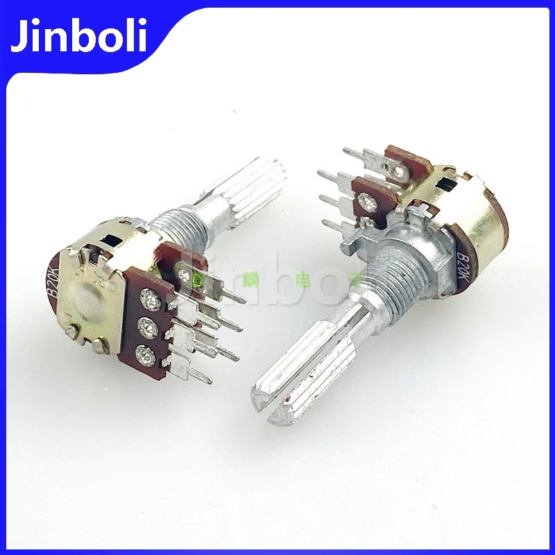 R1210G 12 Type B20K 6Pins Dual Speaker Amplifier Audio Treble And Bass Volume Potentiometer Flower Shaft Length 25mm 2PCS