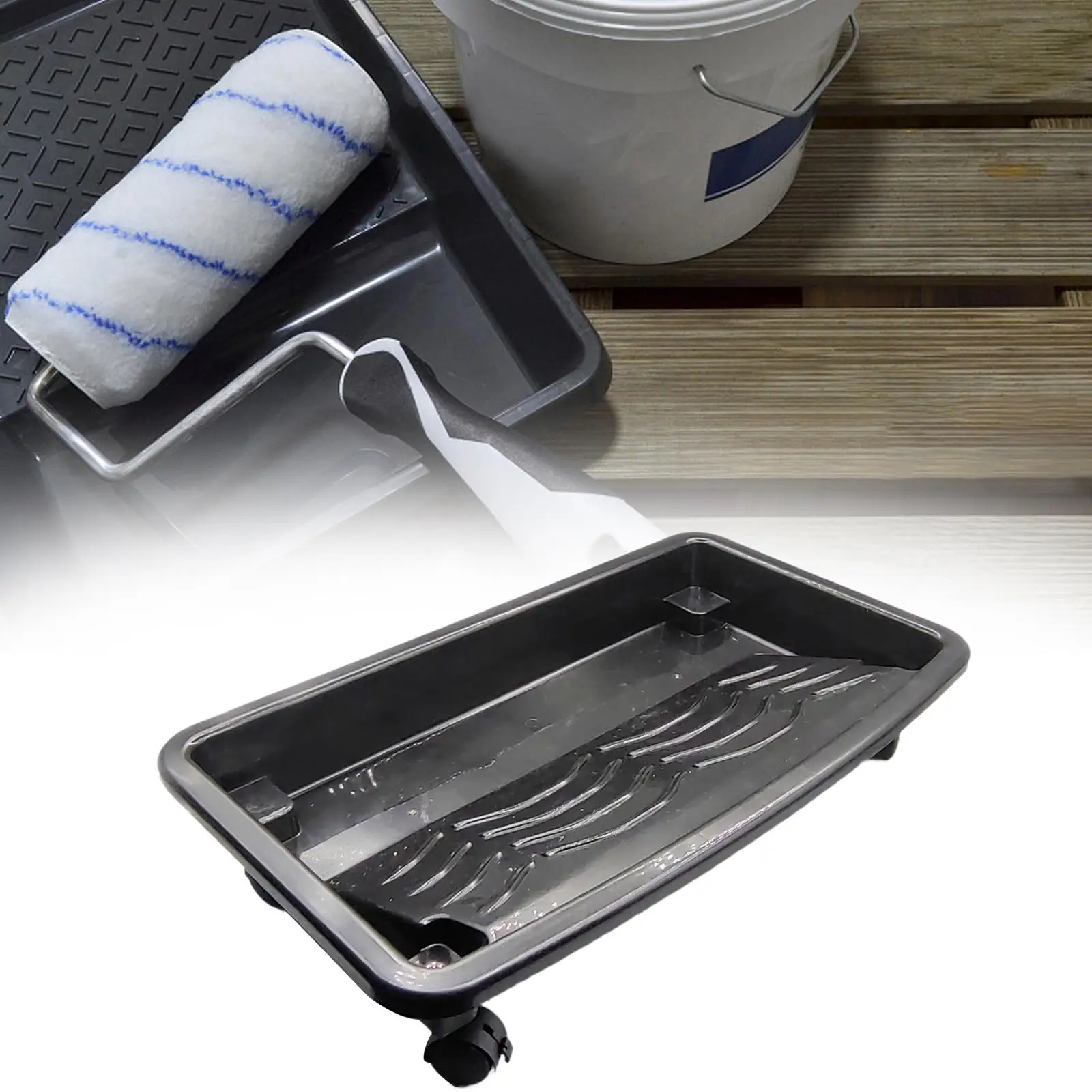 Paint Roller Tray with Wheels Home Improvement Reusable DIY Tool Wall Decor Easy to Use Roller Brush Holder Paint Cup Pan