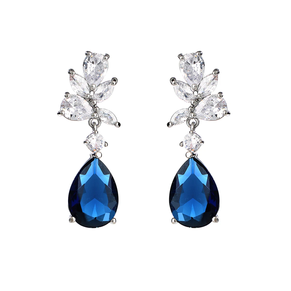 Elegant Sapphire Blue Cubic Teardrop Earrings for Wedding Parties