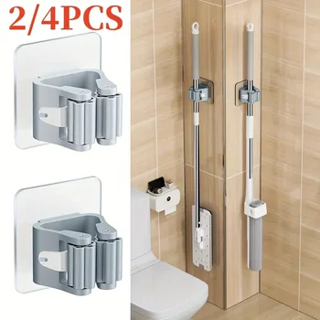 Home Storage Rack Wall Hanging Shelf Bathroom Shower Holder Storage Traceless Hook Mop Organizer Waterproof Broom Hanger 1