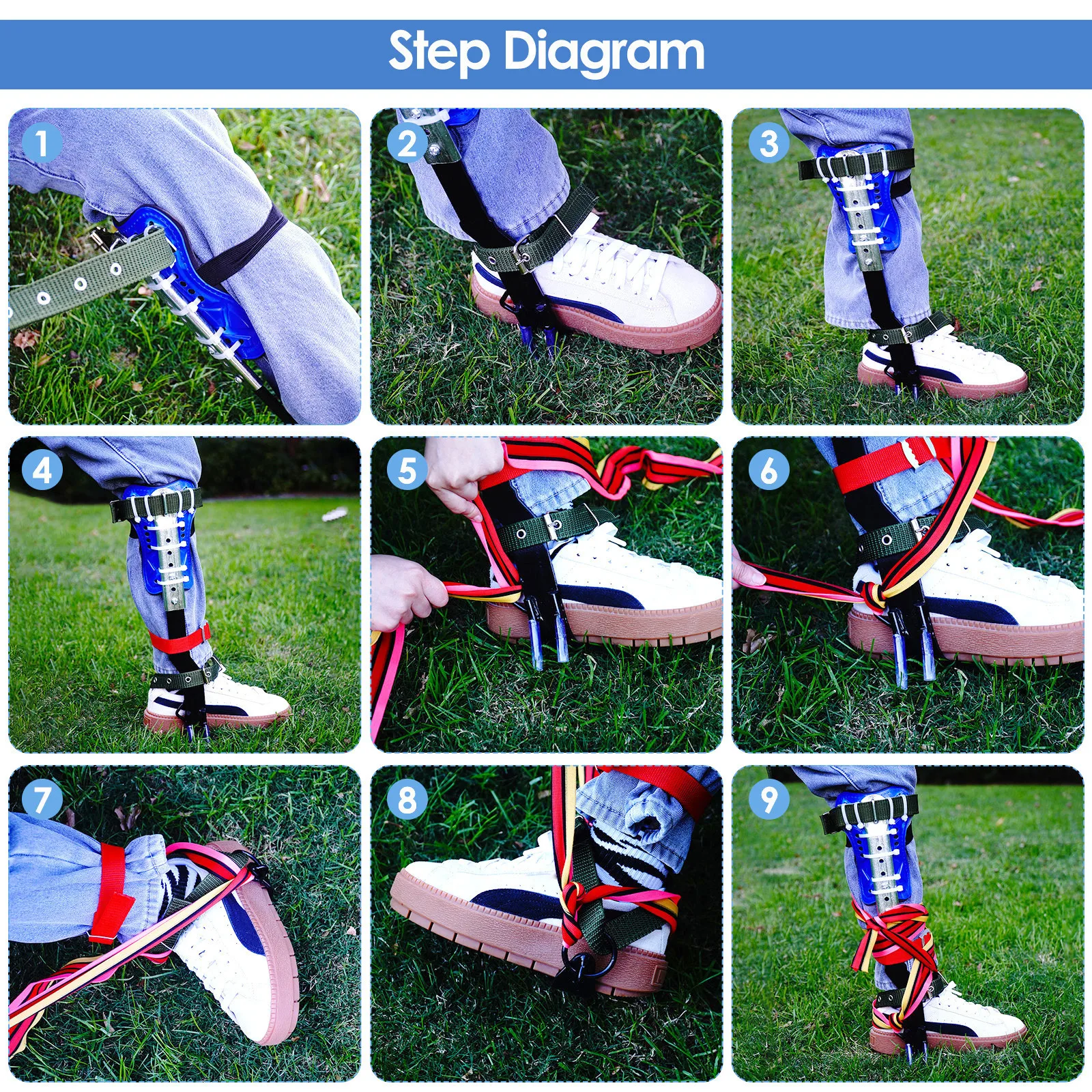 thumbnail interactive-video image 1 of FUELIX Tree Climbing Spikes, Stainless Steel Pole Climbing Spurs, Non-Slip Tree Climbing Tool, Tree Climbing Equipment For Climbers, Logging, Hunting 1 of 10