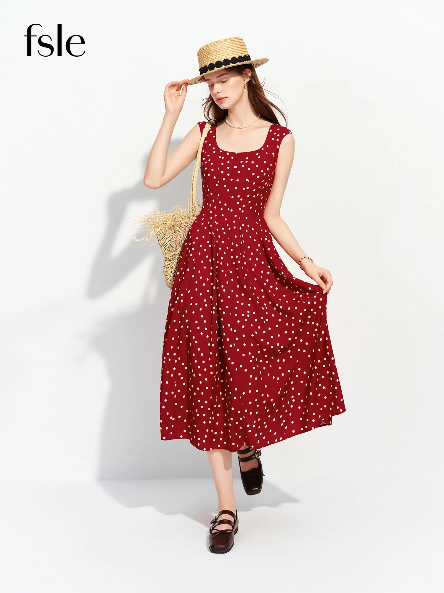 FSLE 2026 Sommer Damen Polka-Dot-Print Ärmelloses Leichtes Kleid - Französischer Vintage-Charme für Alltag und Urlaub