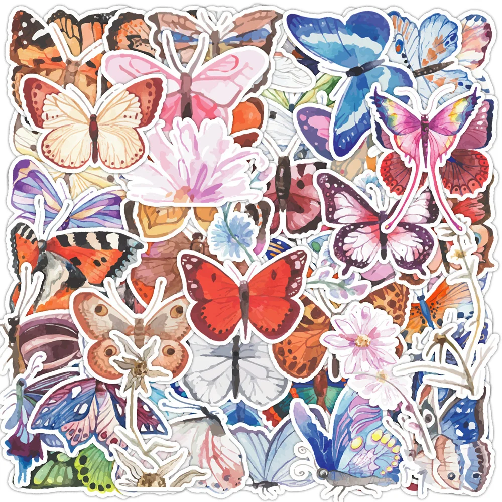 

50pcs Watercolor Butterfly Stickers For Phone Ipad Scrapbook Craft Supplies Stationery DIY Vintage Sticker Scrapbooking Material