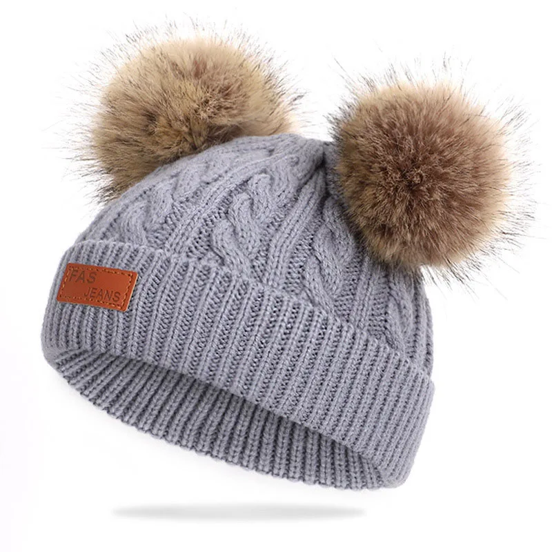 Adorable Wool Pompom Kids' Knitted Beanie - Warm Autumn/Winter Hat