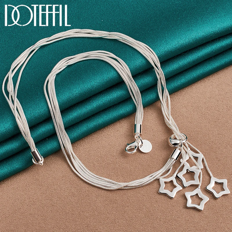 DOTEFFIL 925 Sterling Silver Five Snake Chain Star Pendant Necklace For Woman Charm Wedding Engagement Fashion Jewelry