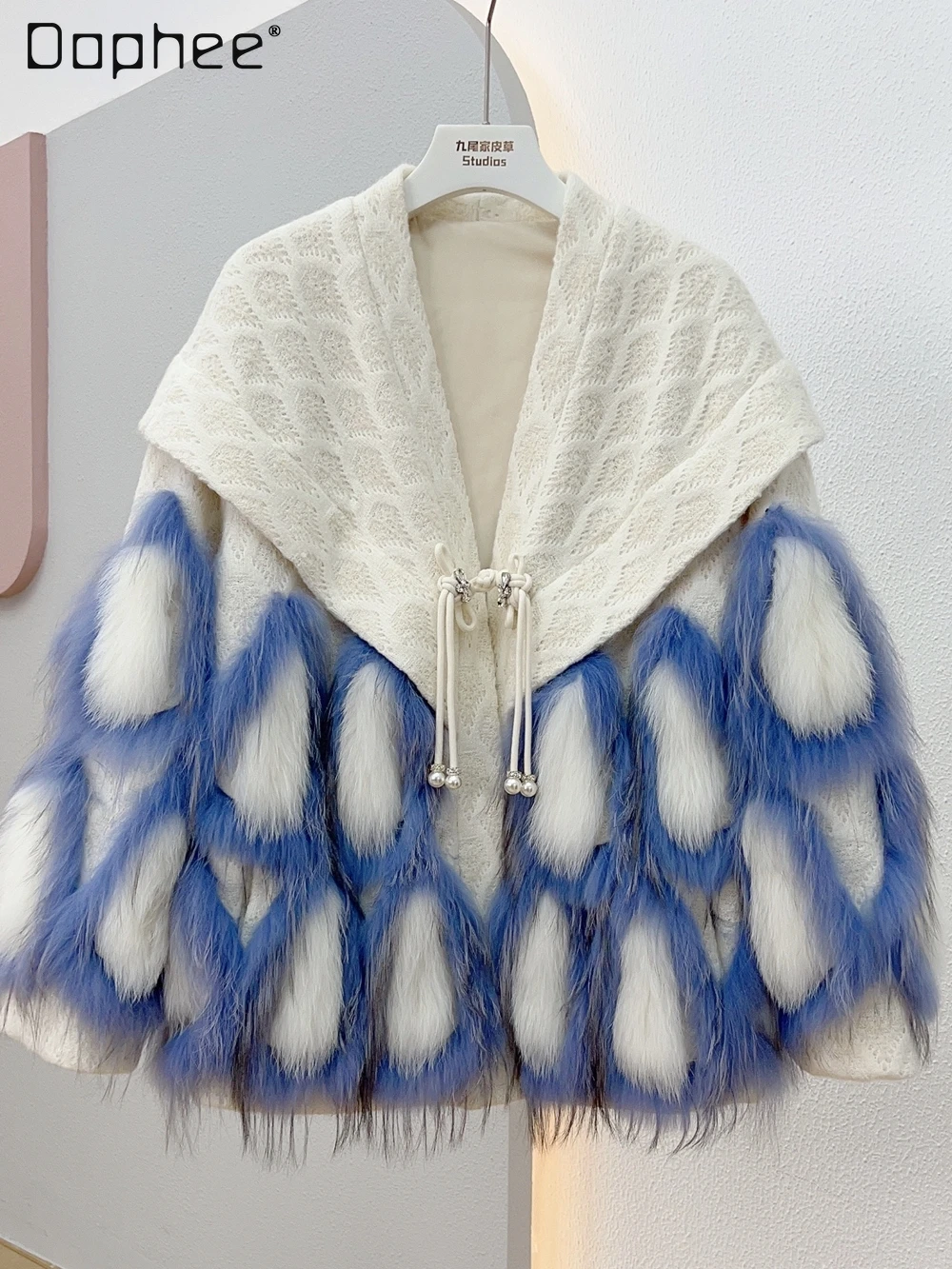 Luxury Woman Fox Fur Real Fur Coat 2023 Winter New Fashion Women's Color Contrast Patchwork Coarse Wool Mid-Length Fur Jacket