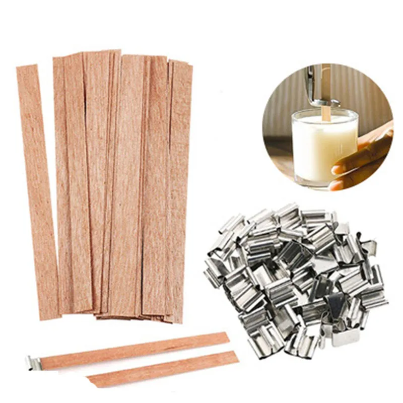 10pcs 6-19mm Wooden Wick Candle With Sustainer Tab Candle Wick