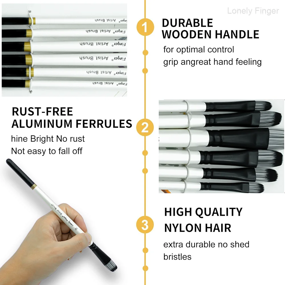 필버트 페인트 브러쉬 세트, 아크릴 오일 수채화 구아슈 페인팅용 6개 아티스트 페인트 브러쉬, 프리미엄 나일론 헤어 아트 페인트 B