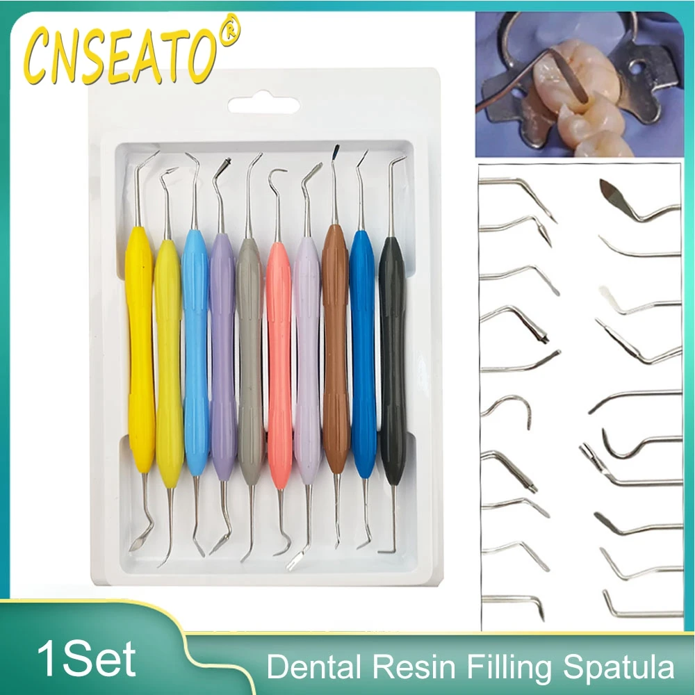 

10Pcs Dental Resin Filling Spatula Double Ended Aesthetic Restoration Composite Resin Filler Set Silicone Handle Dentist Tools