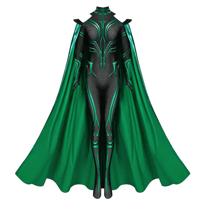 Marvel Thor 3 Ragnarok Supervillain Hela Cosplay Costume Jumpsuit Bodysuit Cloak for Adult Women