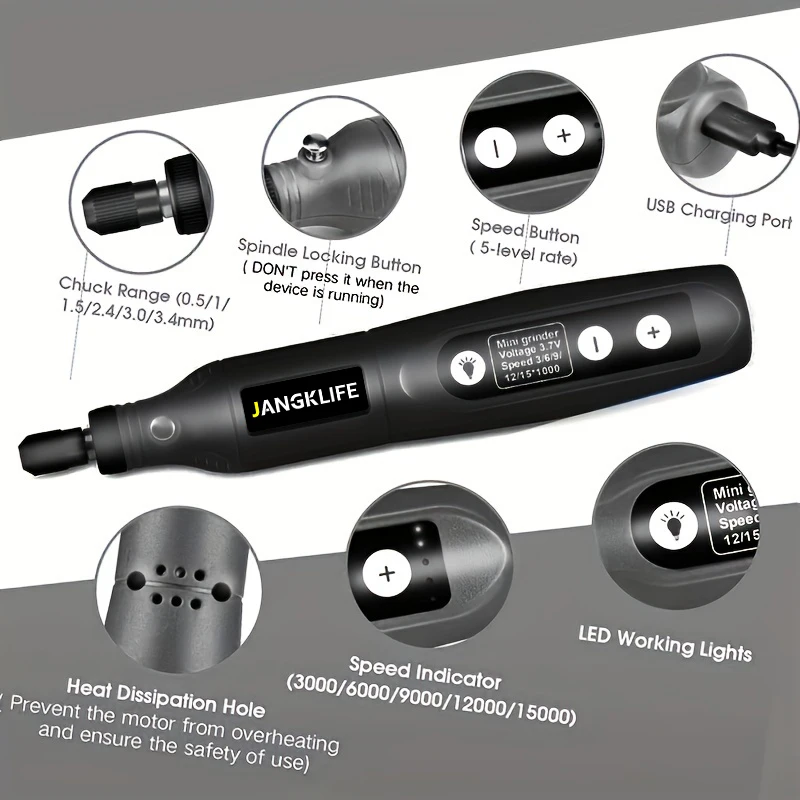 USB Cordless Rotary Tool Kit Woodworking Engraving Pen DIY For Jewelry Metal Glass Mini Wireless Drill 6