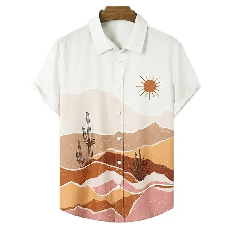 2023 Independence Day short sleeve shirt casual sports six-button cardigan men's beach short shirt