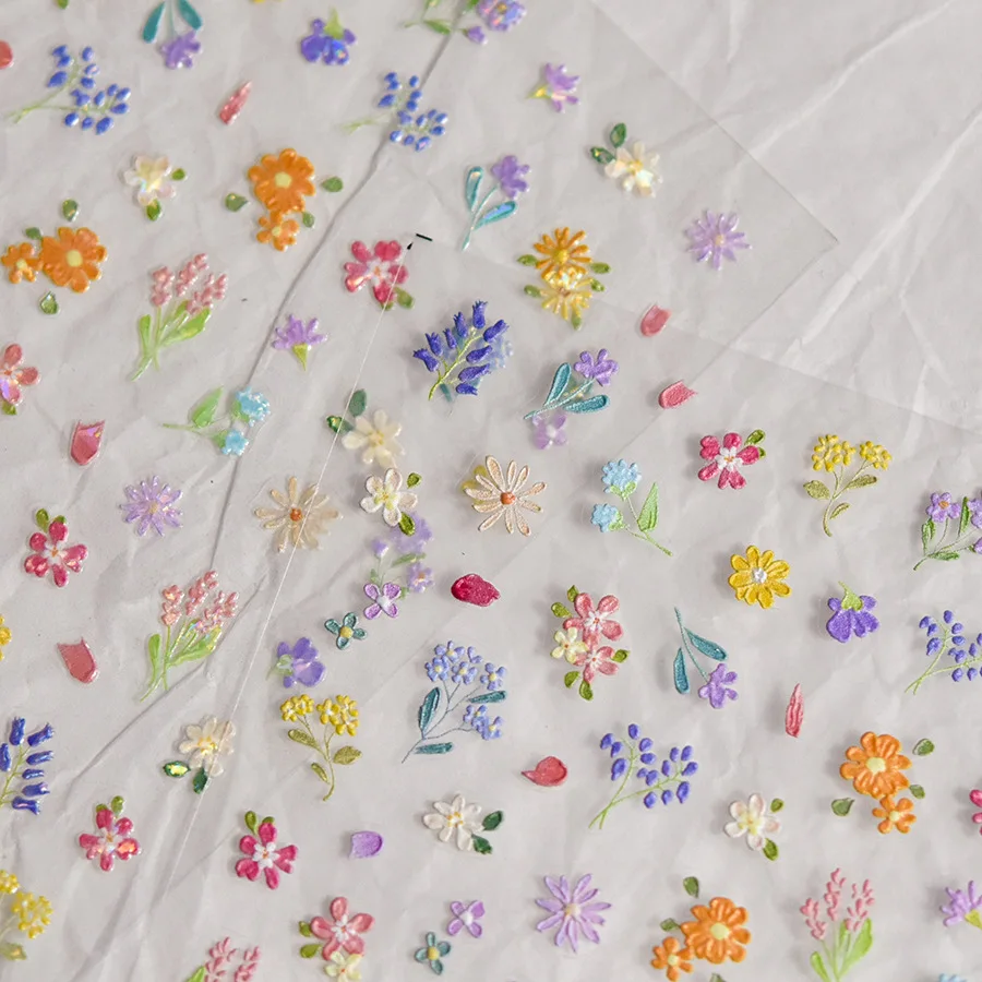 

Colorful Sparkling Glass Summer Fragment Spring Wildflowers High Quality Adhesive Flash Nail Stickers Art Decorations Design