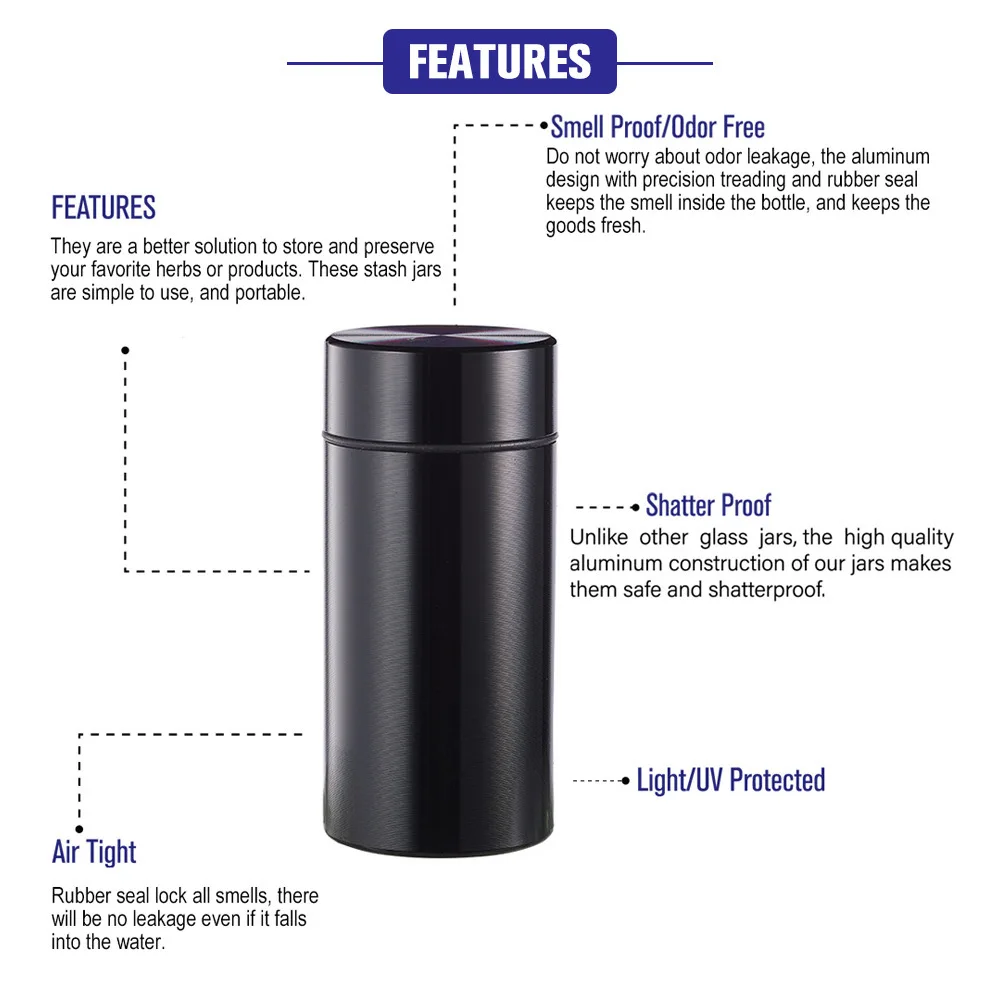 Portable Stash Jar Box Metal Stash Jar for Grass Tobacco Airtight Smell Proof Waterproof Storage Container Smoke Accessories 5