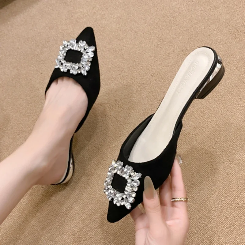 Women Slippers Summer Spring New Rhinestone Pointed Slippers Fashion Casual Beach Sandals Slides Women Zapatos De Mujer