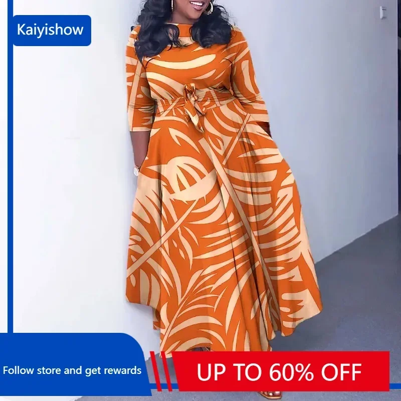 

Plus Size Fashion African Party Dresses for Women Dashiki Ankara Lace Up Gowns Elegant Print Turkey Muslim Maxi Dress 2023 New