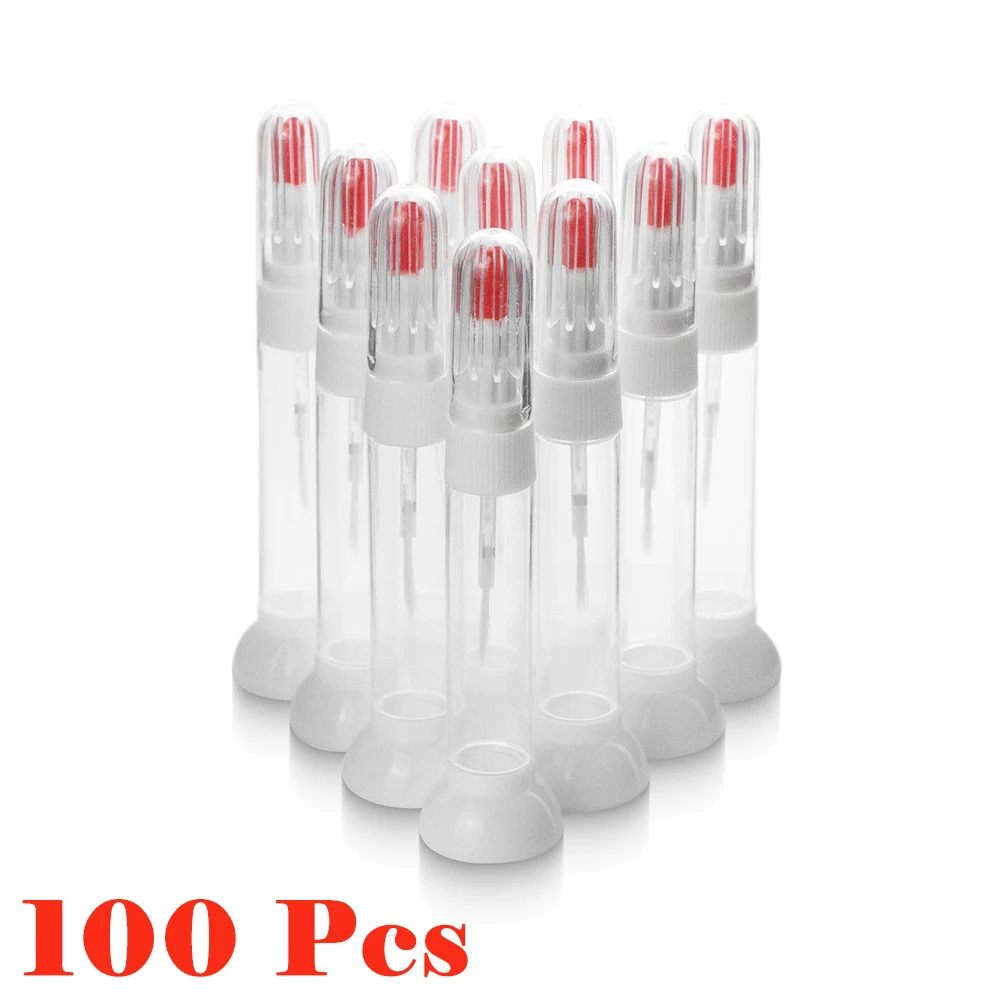 KIMCCI 100개/묶음 10ml 도트펜+드로잉펜 네일 아트 도구 2 IN 1 니들 브러시 듀얼용 네일 폴리시 펜 빈 병
