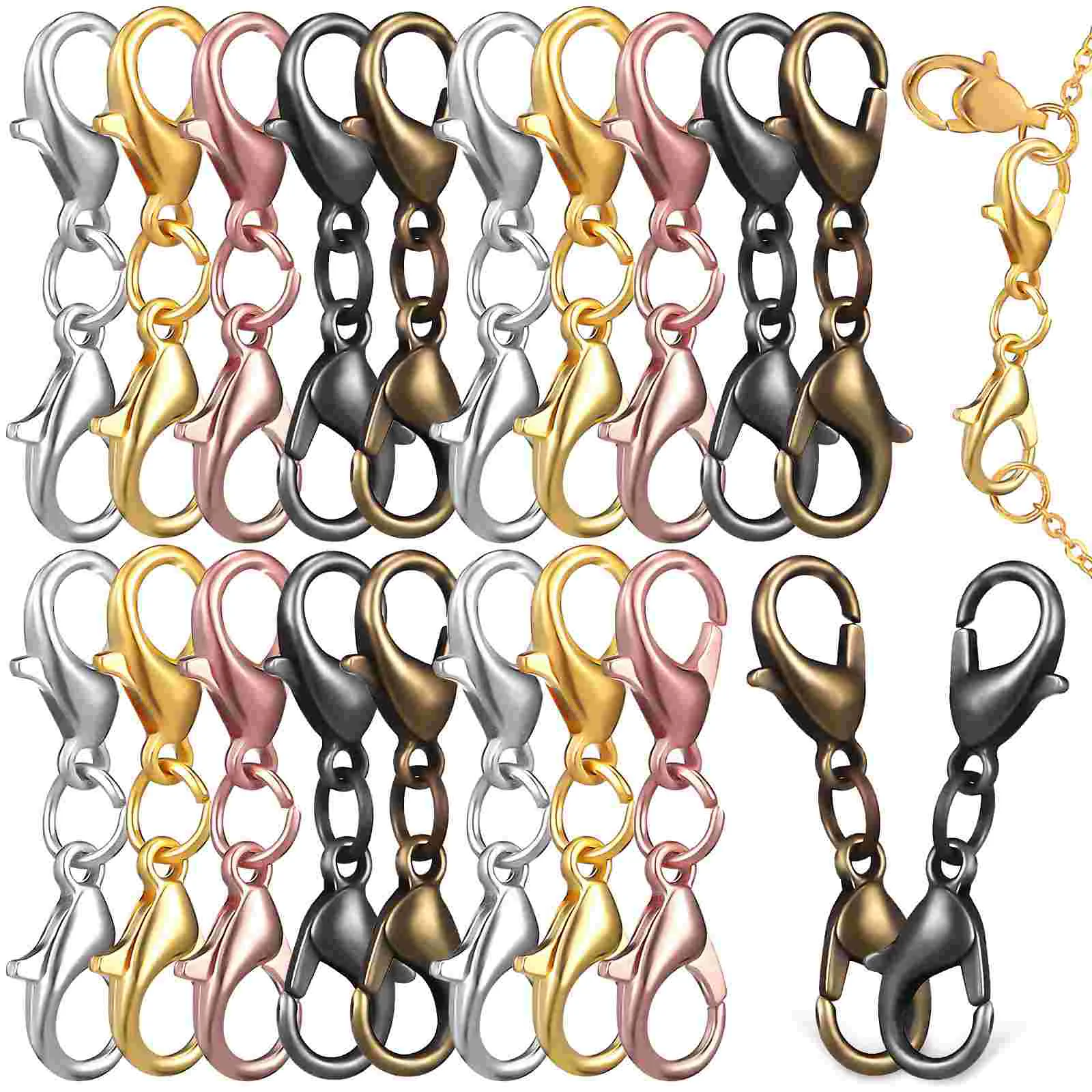 

20 Pcs Lobster Claw Clasps Bracelet Extender Jewelry Double Extenders for Zinc Alloy Necklace Connector