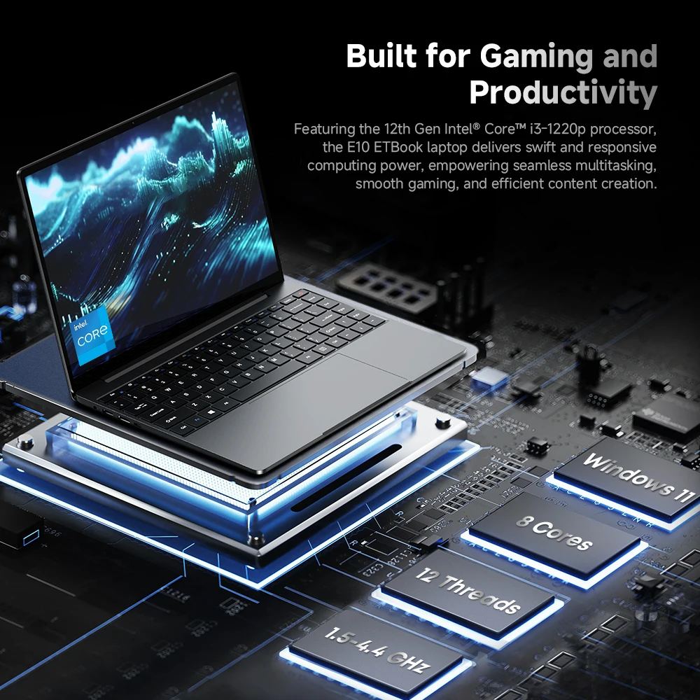 Acer Gadget e10 ETBook Laptop Intel Core i3-1220P 16GB DDR4 512GB SSD 8Cores 12 Threads 14" 2K Display Office/Study Convenient Laptops WiFi6 Long Standby Windows 11 Notebook Equipped with a 46.2Wh High-Capacity - immagine 3