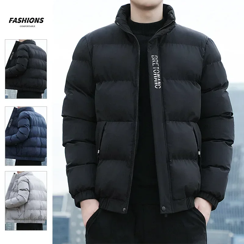 Stand Collar Male Windbreak Cotton Padded short COTTON Jacket Warm Thick Parka autumn Winter Casual Mens Outwear clothing