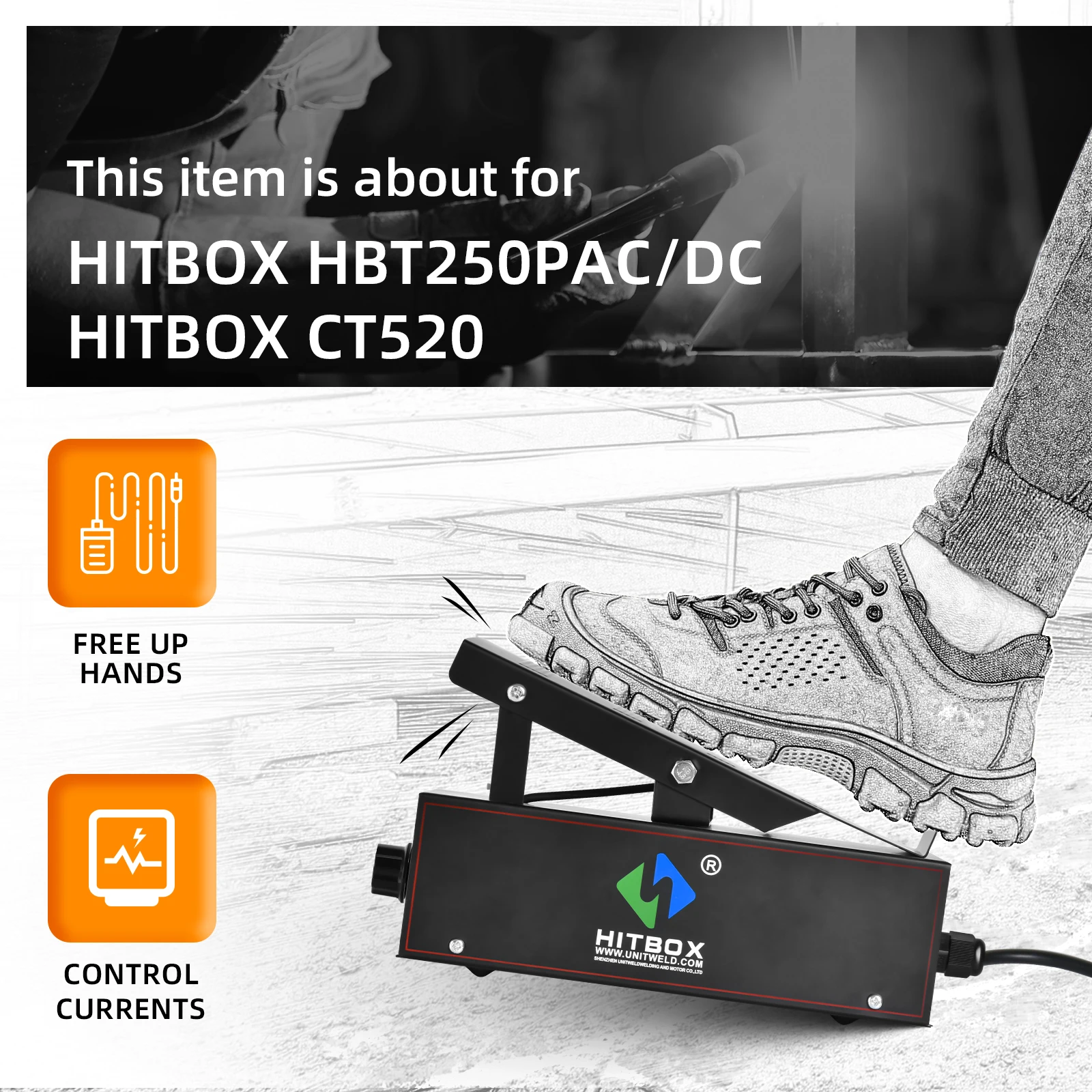 HITBOX Pedal de Control de amperios, Compatible con ACDC HBT200P AC/DC y otras máquinas con controles de antorcha de 5 pines, soldadura TIG