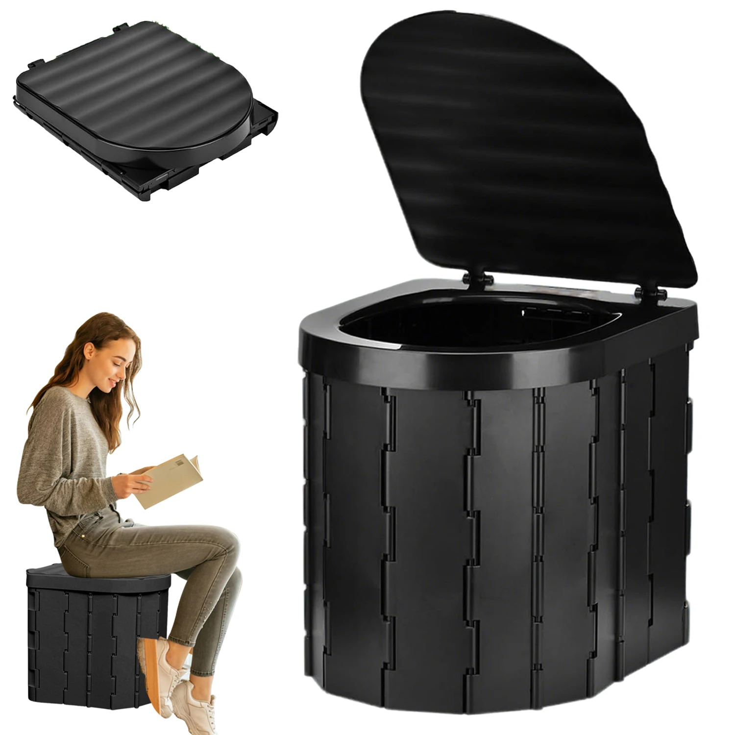 Portable Camping Toilet Foldable Car Travel Toilet Versatile Storage Box Garage Bin Folding Toilet with Lid Portable Sanitation 1