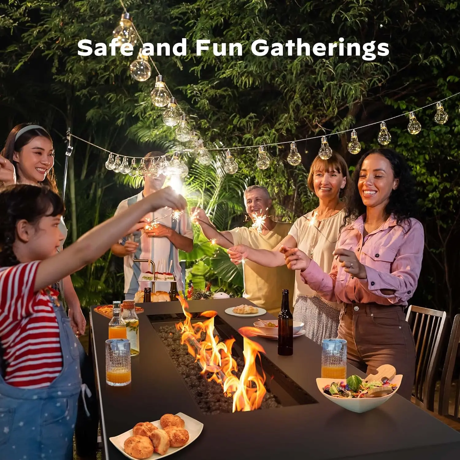 Description Picture 6 of itemOutdoor Fire Pit Table, Steel Gas Fire Pit with Lid and Lava Rock, Add Warmth to Parties on Patio Deck Garden, Outdoor heaters