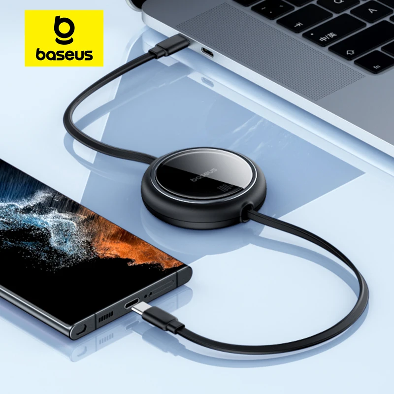  Baseus Retractable 100W USB C Cable For iPhone 15  Plus Pro Max Fast Charger Cable For MacBook iPad  Type C For Xiaomi Samsung 
