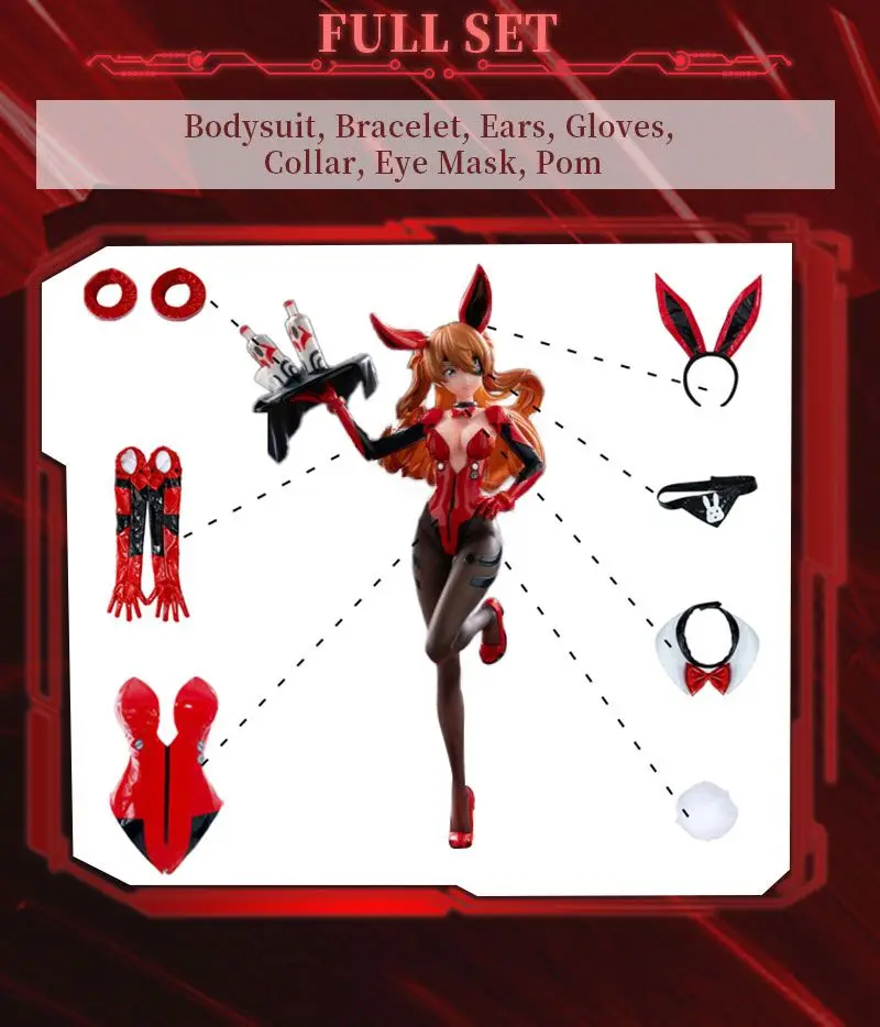 Asuka Bunny Girl Cosplay Kostüm - Roter Jumpsuit Uniform für Halloween 24 Asuka Bunny Girl Cosplay Kostüm - Roter Jumpsuit Uniform für Halloween 13