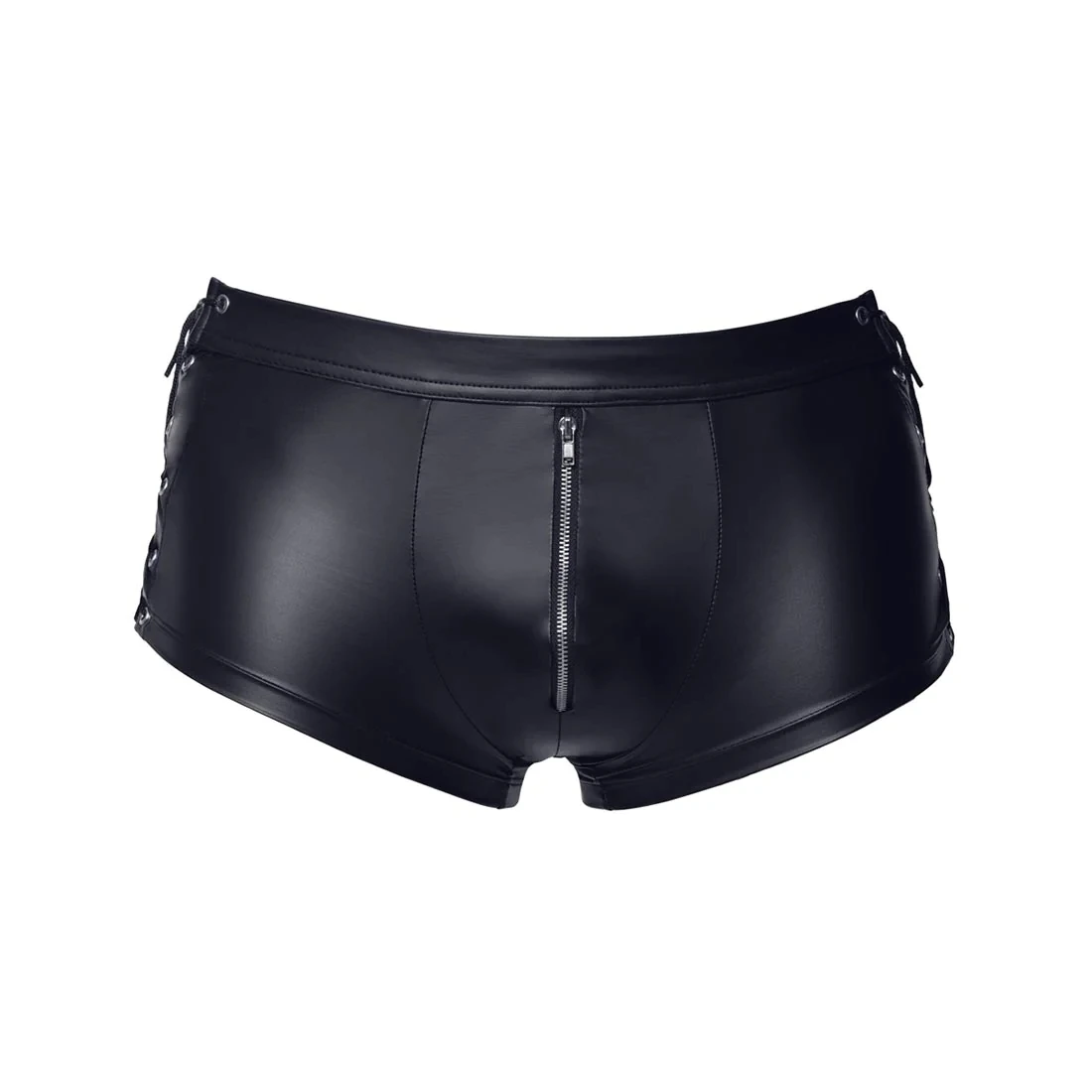 Black Leather Look Side Lace Up Mens Sexy Lingeries Boxers Shorts Panties Underwear Underpants Male Exotic NIght Club Dance Wear