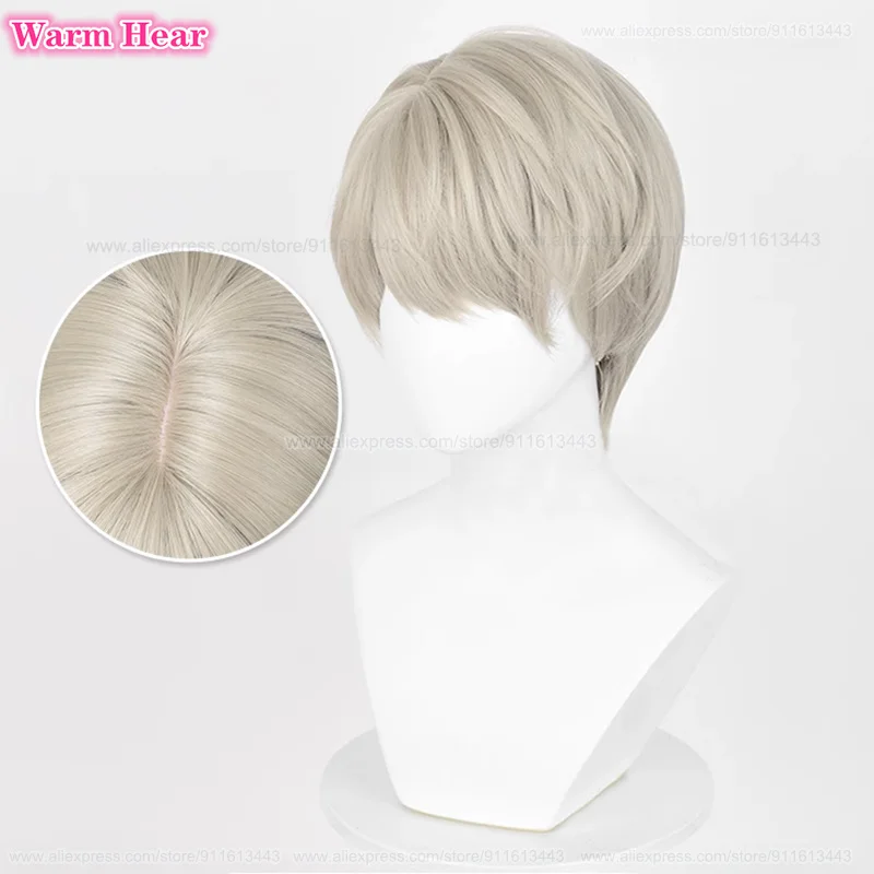재고 Xavie 코스프레 가발 게임, 짧은 30cm 라이트 그레이 골드 코스프레 애니메이션 가발, 내열성 헤어, 할로윈 파티 가발 및 가발 모자