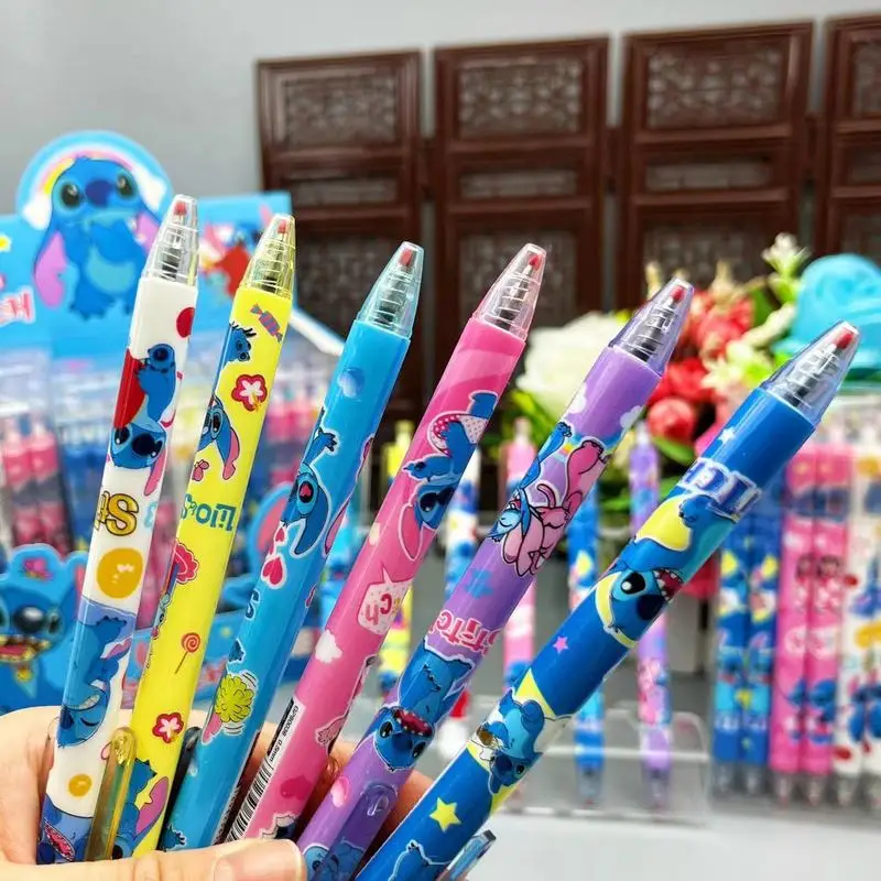 Gel Pens 12pcs Disney Stitch Cartoon Pressing Pen Black Water Ink 0.5mm Cute Signature Stationery Student Gift