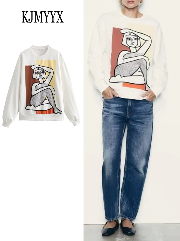 

KJMYYX 2023 Autumn Winter Women Chic Embroidery Pullover Knit Female Fashion O-Neck Long Sleeve Tops Casual