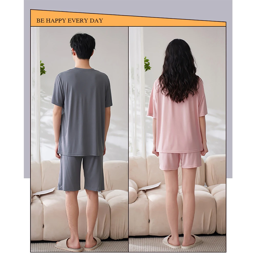Women's Summer Soft Modal Pajamas Elastic Shorts Suit Simple Casual Letters Print Short Sleeve Men Pajama Sets Couple Sleepwear