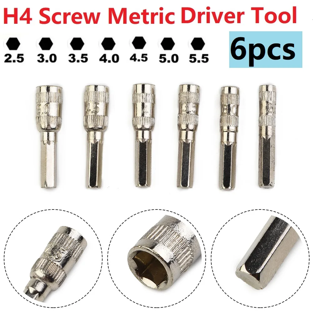 

6pcs 6 Point Hex Socket H4 Hex Shank Nut Driver Hand Tool Socket Wrenches Tool Parts For Car Repairing 2.5/3/3.5/4/4.5/5mm