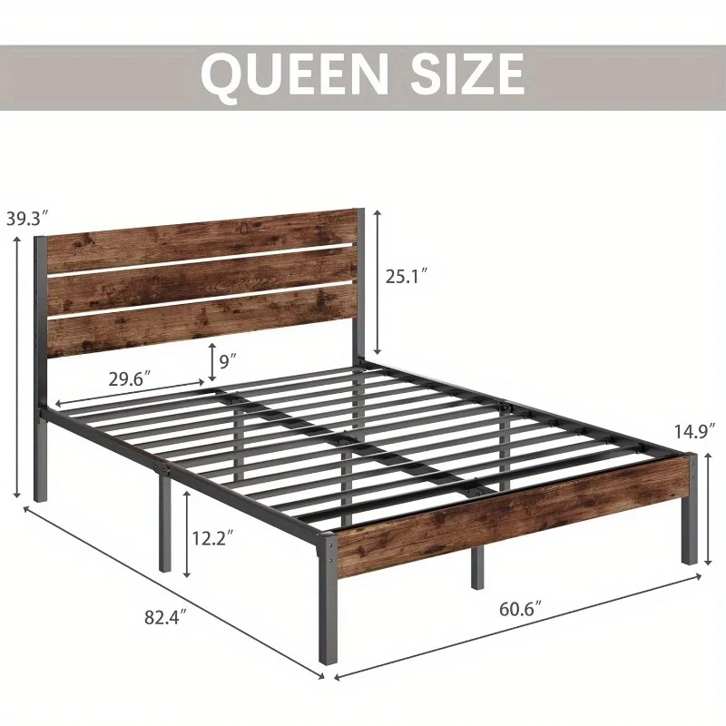 Queen Bed Frame with Headboard and Footboard with Under Bed Storage All-Metal Support System No Box Spring Needed Easy A 2