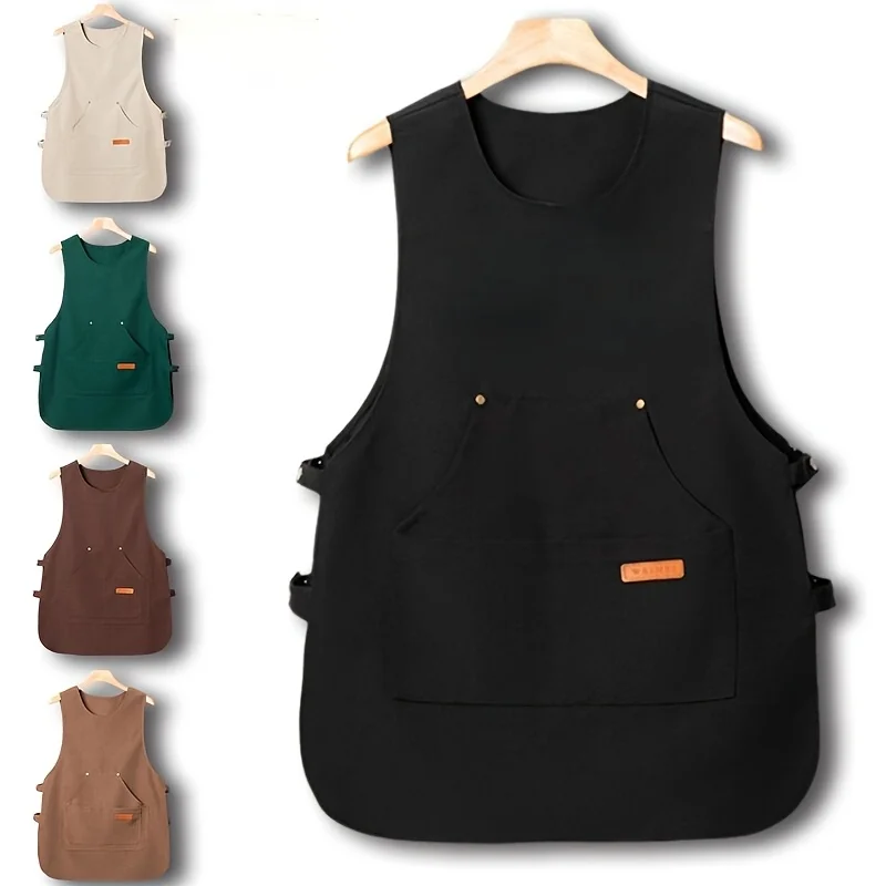 Professional Kitchen Apron with Logo Embroidery, Waterproof Canvas Bibs for Coffee Shop Waitress & Supermarket Workwear