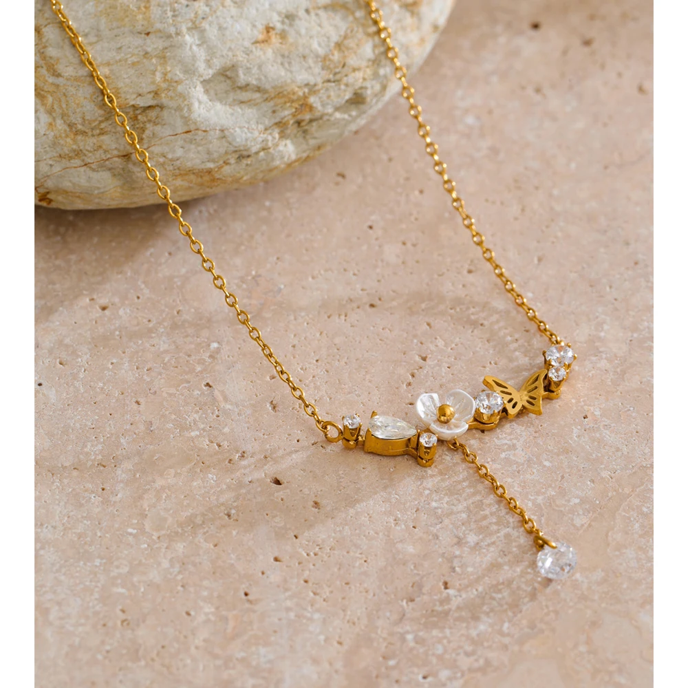 Yhpup Korean Style Stainless Steel Resin Pendant Necklace