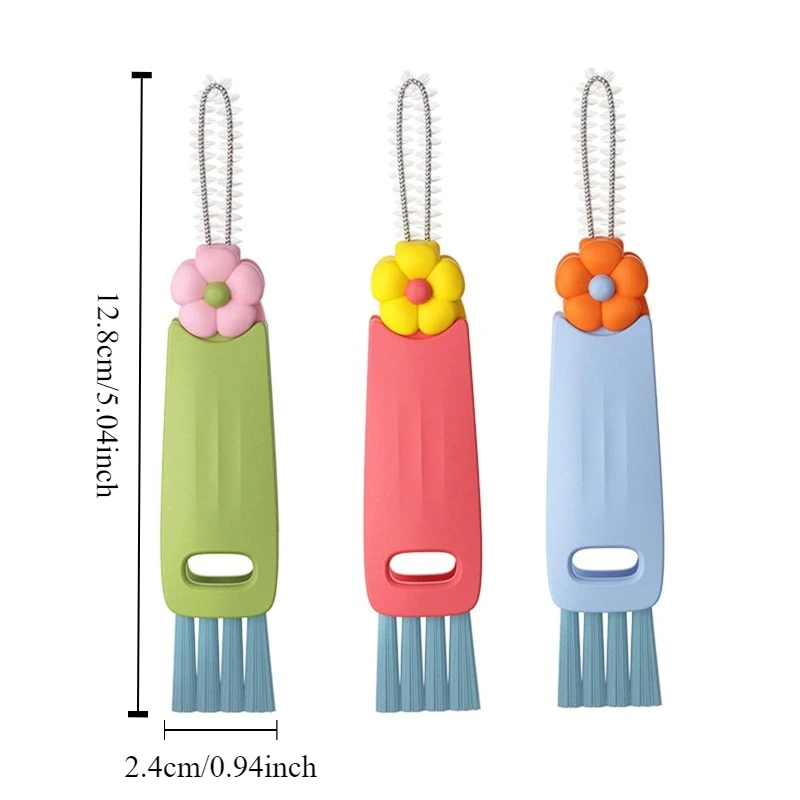 3 in 1 Cute Cup Lid Cleaner Brush Set Mini Cup Bottle Cleaning Brush Kitchen Washing Tool Mini Cleaner for Travel and Home