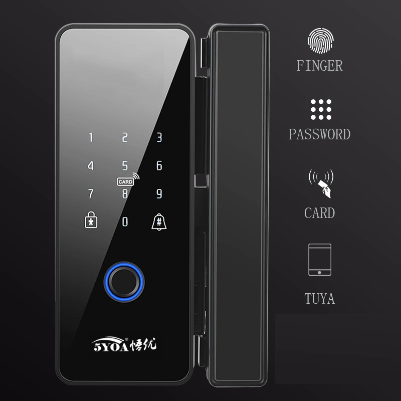 나무 철 프레임 유리에 대 한 Tuya 지문 도어 잠금 블루투스 스마트 전자 생체 인식 잠금 13.56Mhz RFID 원격 제어 Un