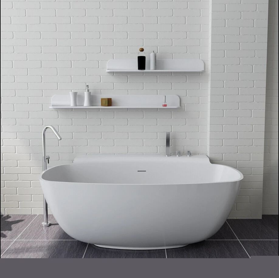 1580X820X600mm Solid Surface Stone Acrylic Bathtub Freestanding Floor Mounted Integrated Corian Tub WD021