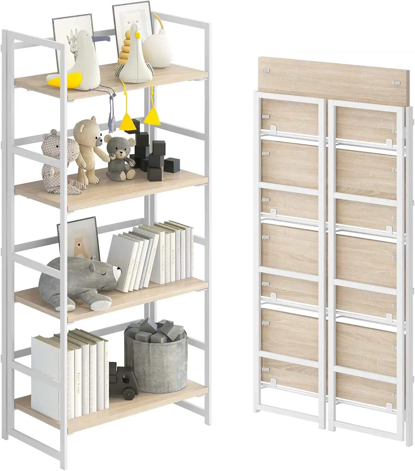 Folding Bookshelf Storage Shelves 4 Tiers Vintage Multifunctional Plant Flower Stand Storage Rack Shelves Bookcase for Home Offi