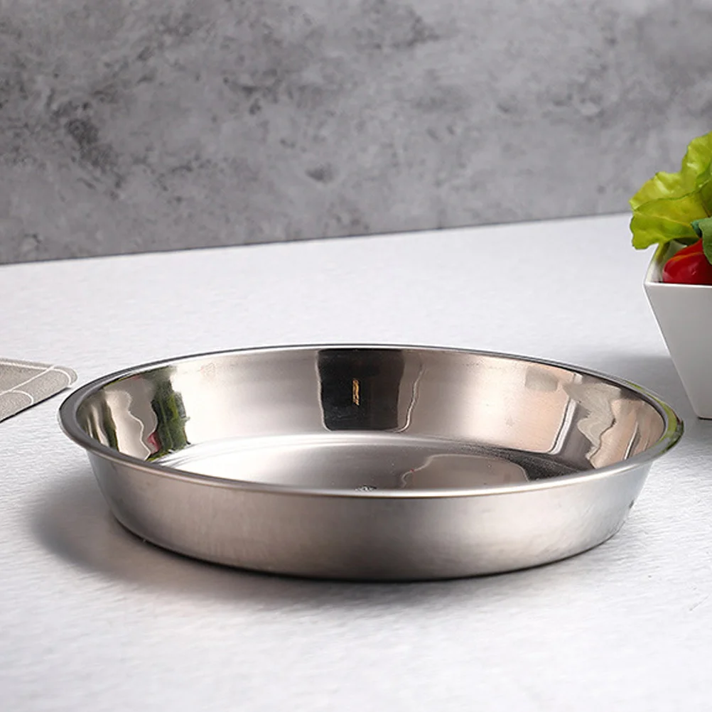 Stainless Steel Non-magnetic Flat Round Plate Portable Dish Plate Flatware Cake Baking Pan (24CM/26CM/27CM/28CM, baking pan
