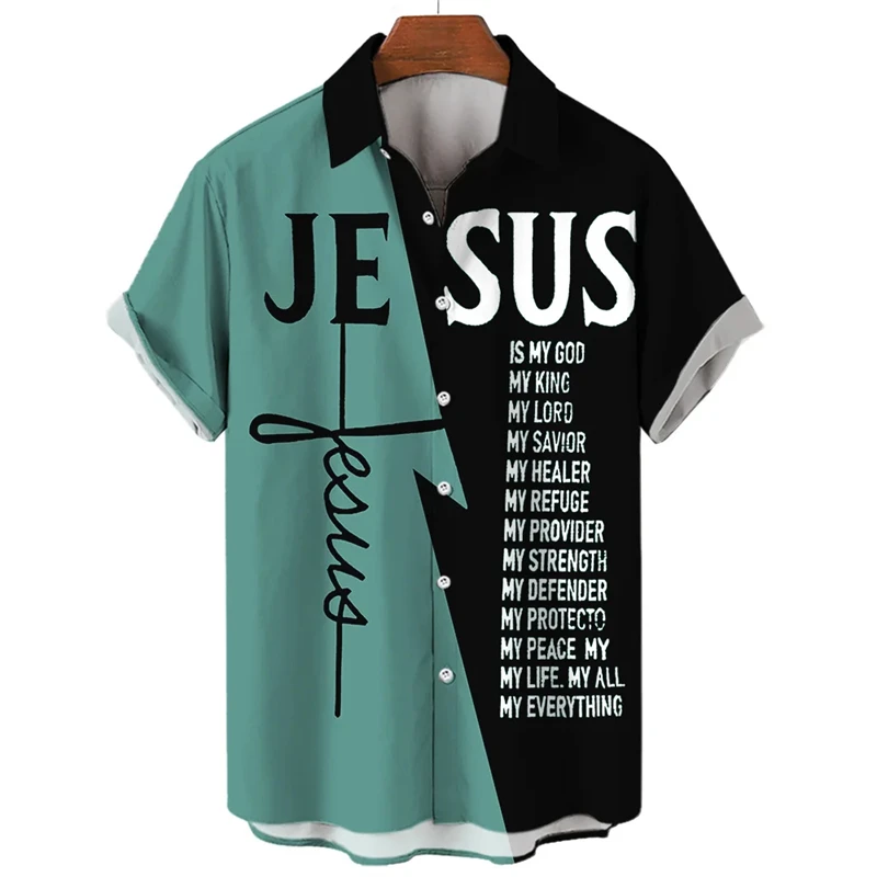 God Jesus 3D Printed Casual Shirts For Men Clothes Fashion Knights Templar Graphic Blouses Streetwear Lapel Blouse Short Sleeve 2