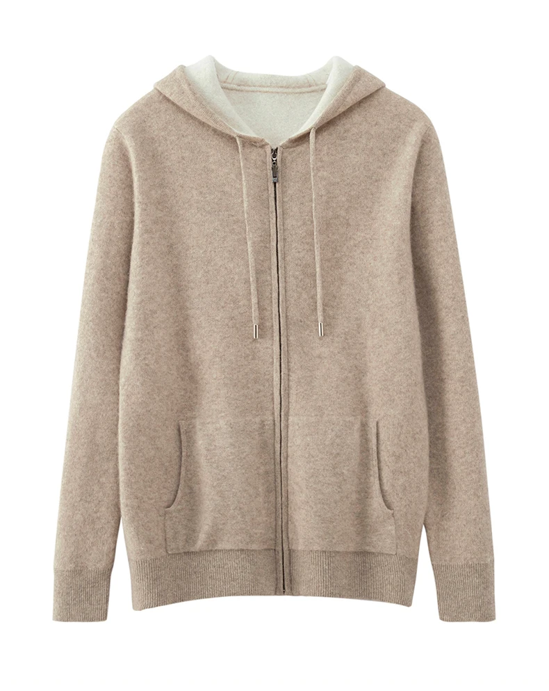 Comfortable and lazy new 100% Merino wool men's hooded sweater loose and thick zipper casual cardigan coat for autumn and winter 6