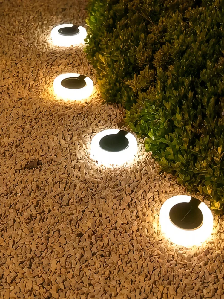 4pcs Round Foldable Solar Deck Lamp Set – Modern Outdoor Disk Lights