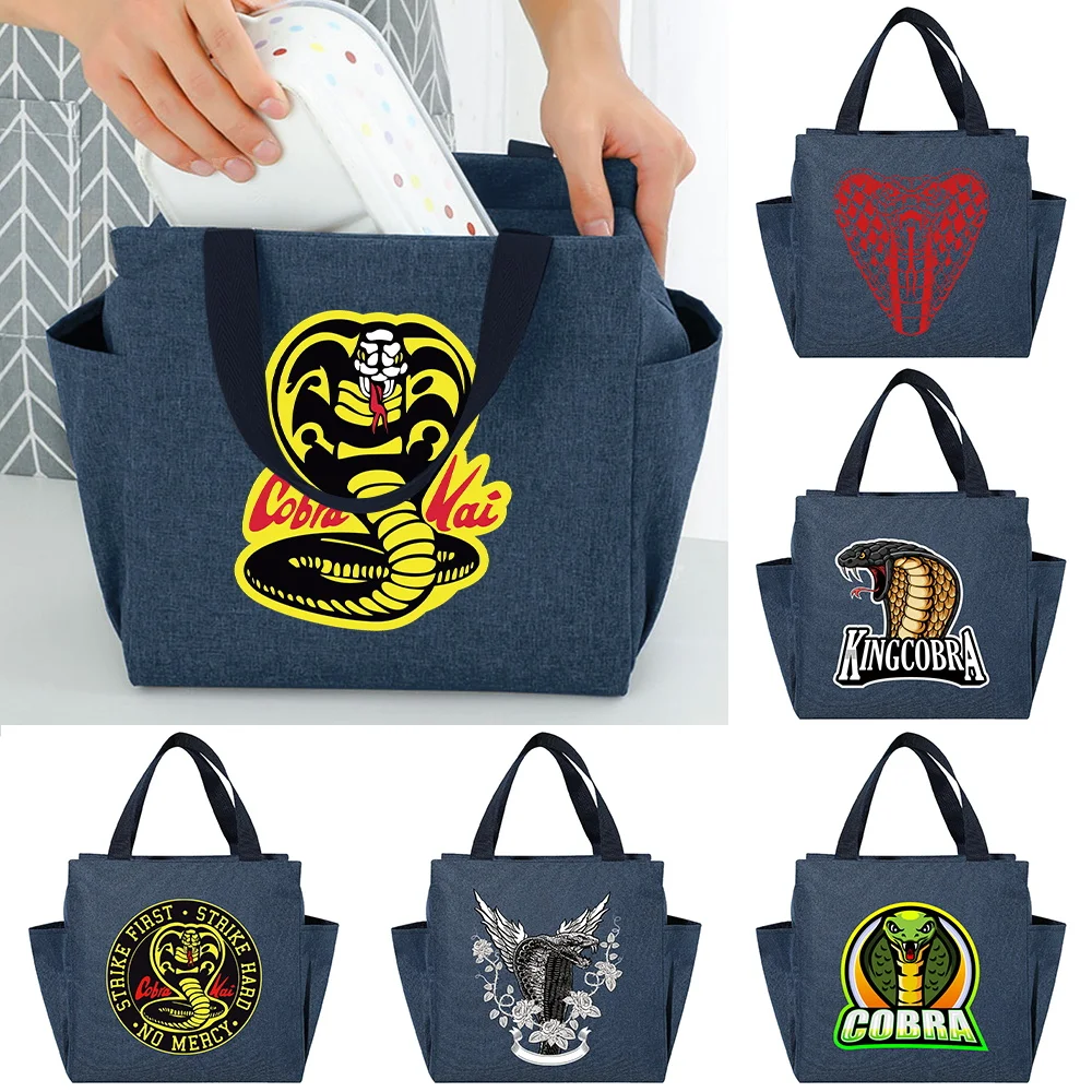 Lunch Bag Cooler Tote Portable Insulated Thermal Canvas Food Picnic Unisex Travel Lunchbox Organizer Bags Cobra Printed Handbags women bag tote canvas thermal lunch bag handbags eco shopper storage bags white picture folding organizer travel bags