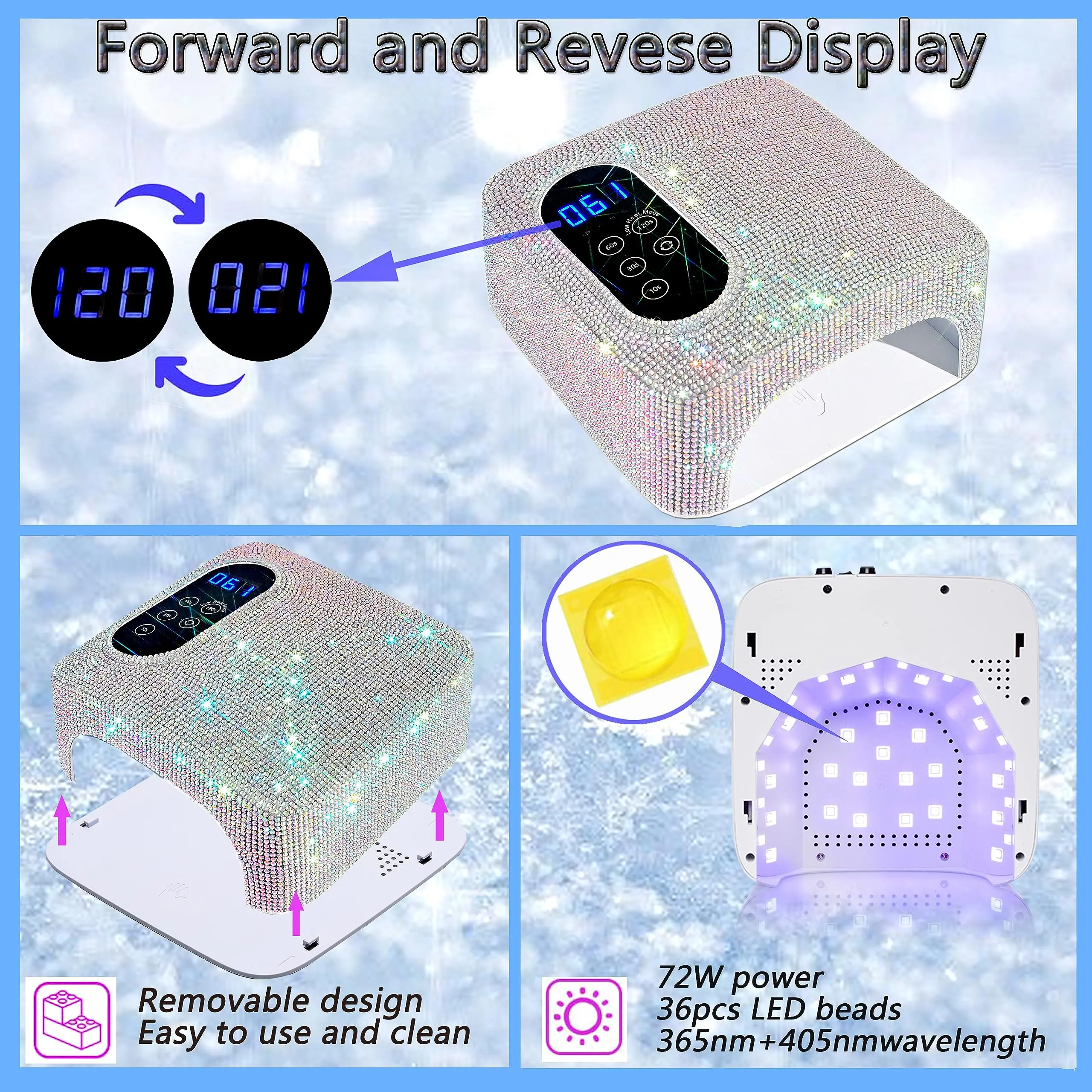 Rechargeable UV LED Nail Lamp 72W Wireless Nail Dryer with Crystals Professional UV Cabin for Gel Nails Dryer Manicure Lamp 5